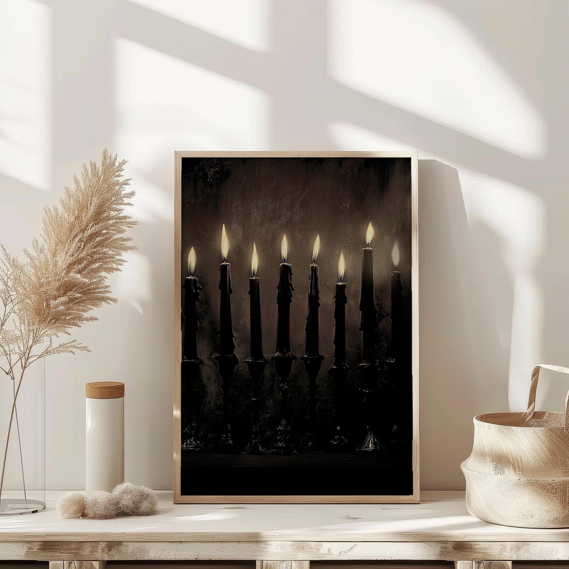 Burning Black Candles Dark Gothic Moody Dramatic Halloween Wall Art - Image 2