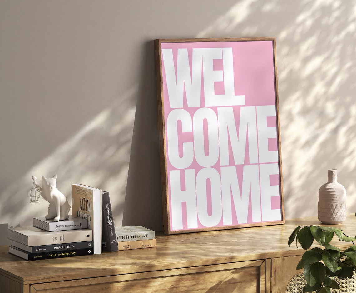 Welcome Home Big Pink Typography Minimalist Entryway Art Poster