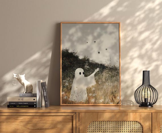 Trendy Ghost Halloween Decoration Poster Vintage Dark Academia Print Retro Decor Apartment Moody Wall Art Instant