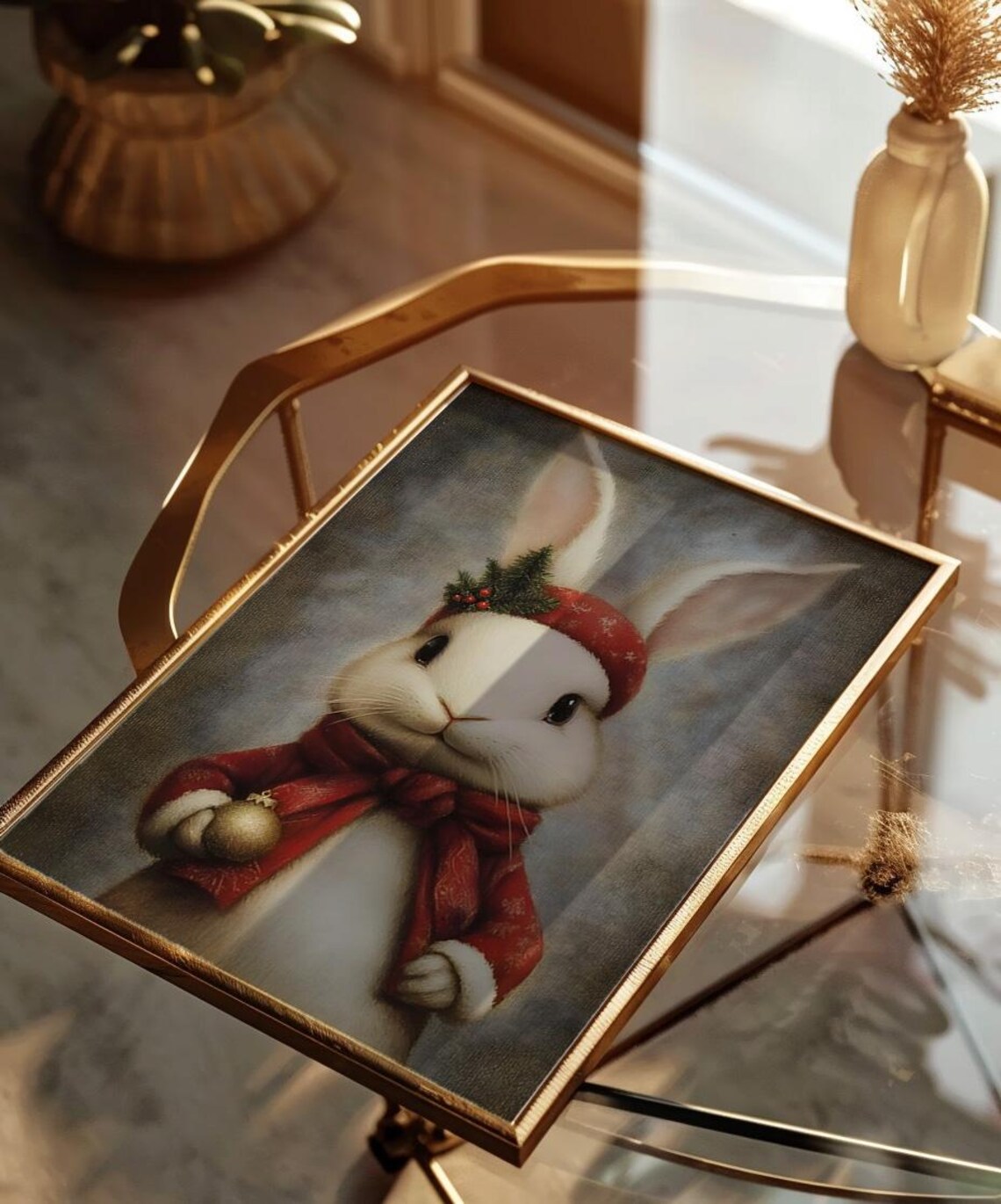 Christmas Bunny Red Coat Vintage Rabbit Holiday Portrait Poster - Image 2