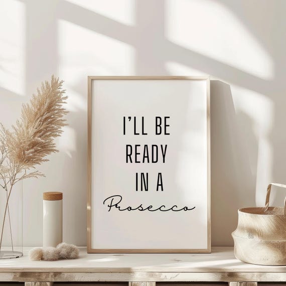 Ready In A Prosecco Wall Art Therapy Print Vintage Bar Cart Retro Wall Art Aesthetic Kitchen Decor Poster College Apartment Decor Funky