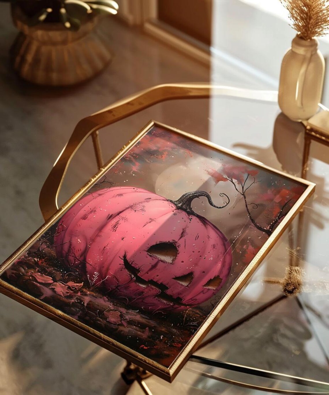 Pink Jack O Lantern Moonlit Painting Halloween Spooky Poster - Image 4