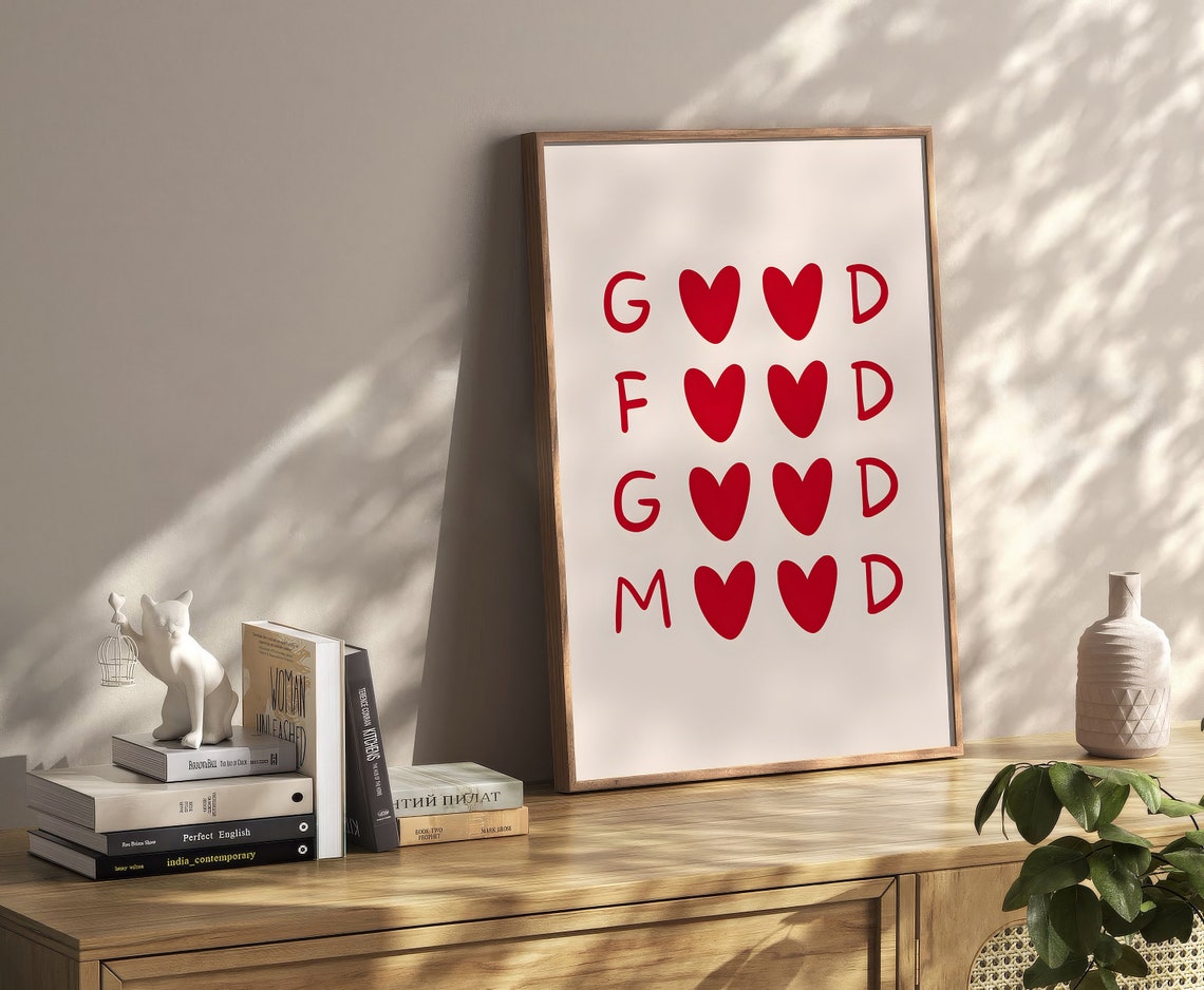 Good Food Scattered Letters Red Hearts Minimalist Kitchen Poster - Image 3