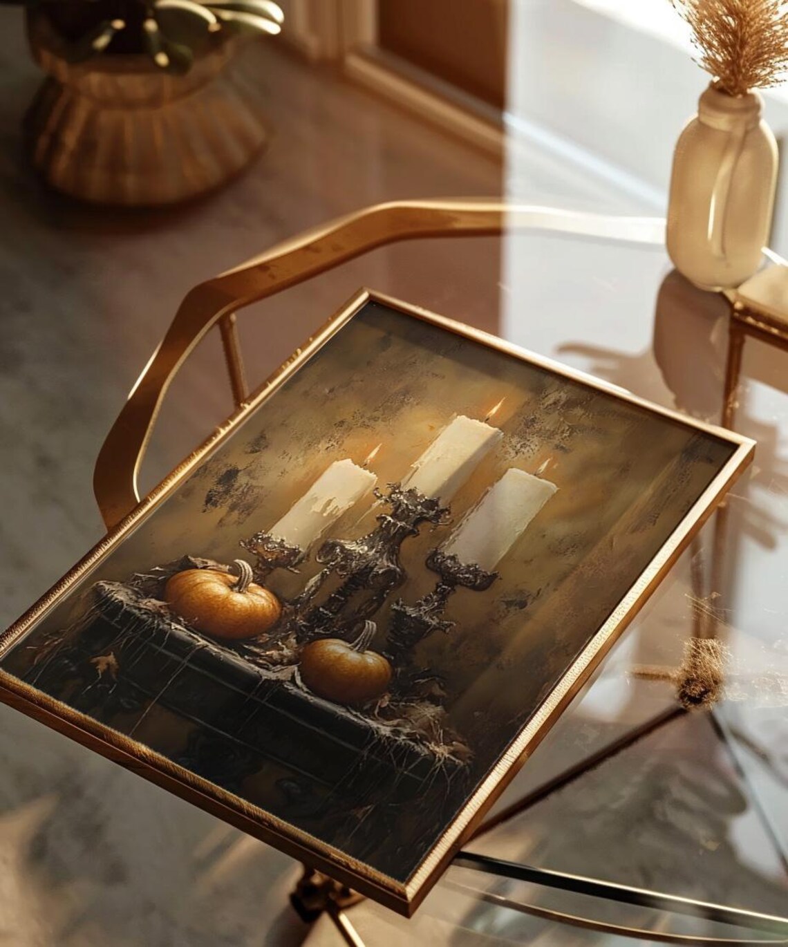 Dark Academia Candlelight Pumpkins Moody Fall Still Life Poster - Image 3