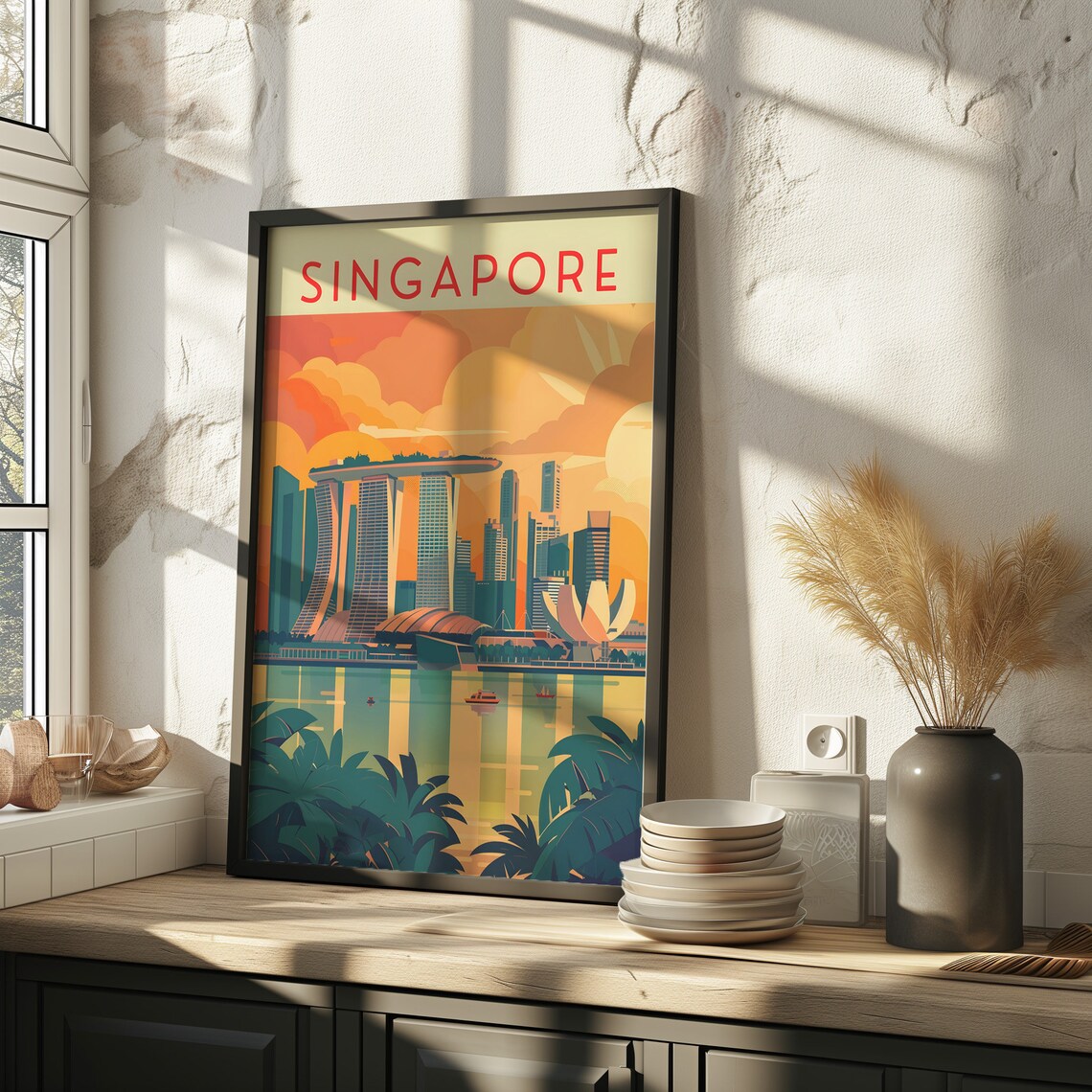 Singapore Marina Bay Sands Sunset Golden Retro Travel Art Poster - Image 3