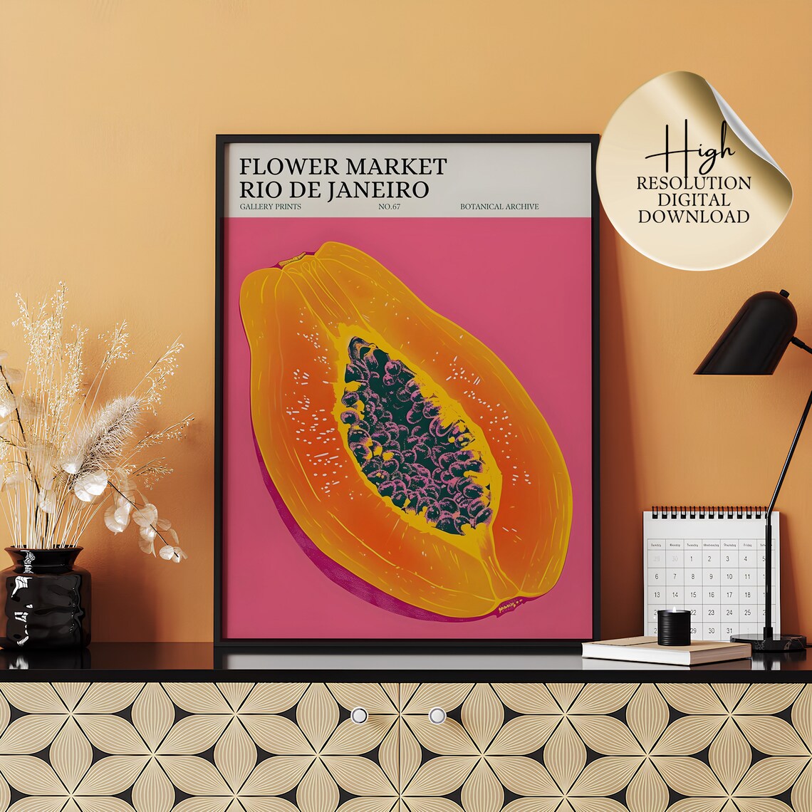Rio de Janeiro Flower Market Papaya Botanical Vintage Art Print - Image 4