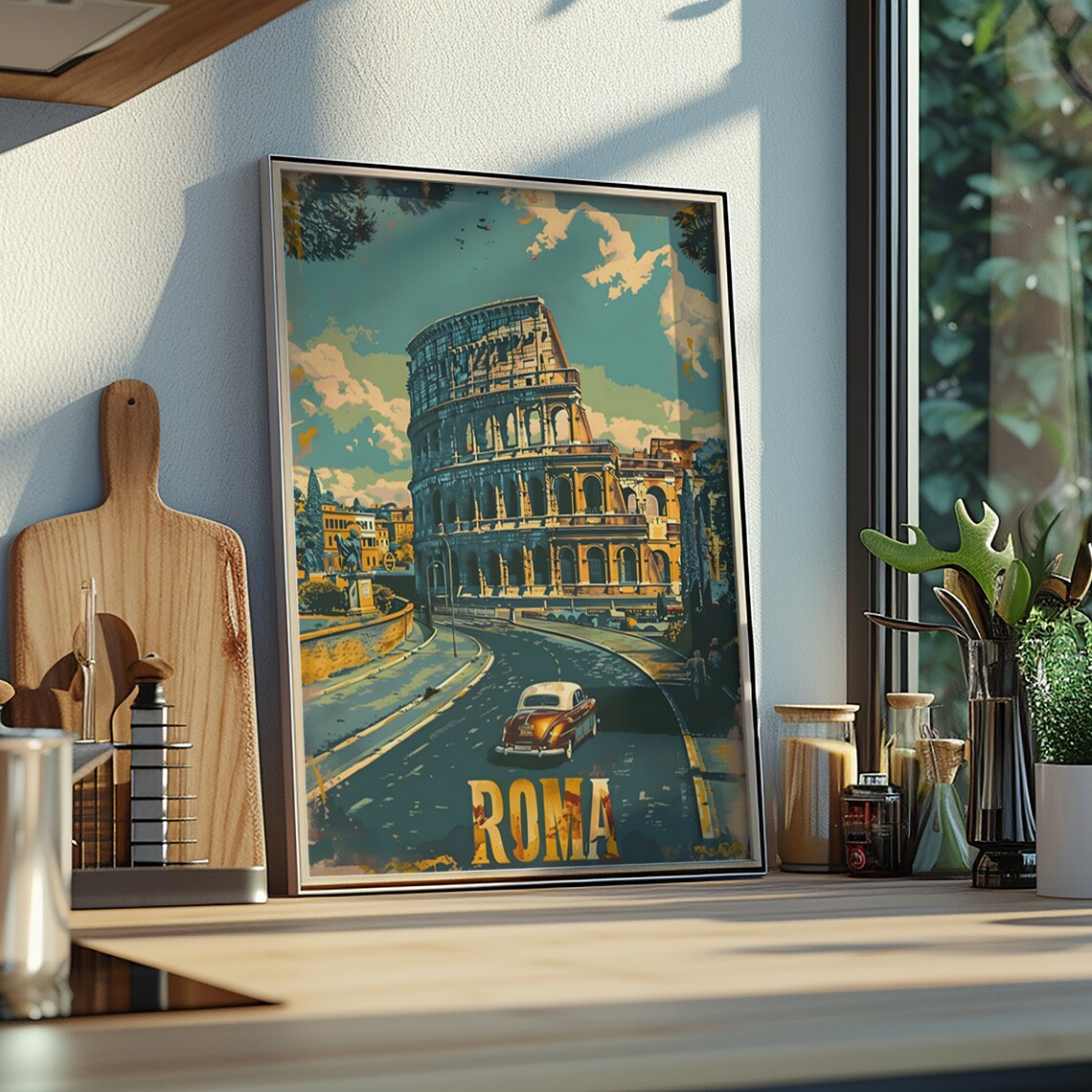 Roma Italy Colosseum Vintage Car Retro Travel Poster Nostalgic Art - Image 3