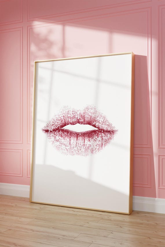 Kiss Lips Wall Art Print Vintage Bar Cart Retro Aesthetic Kitchen Decor Poster Apartment Funky Decor Instant