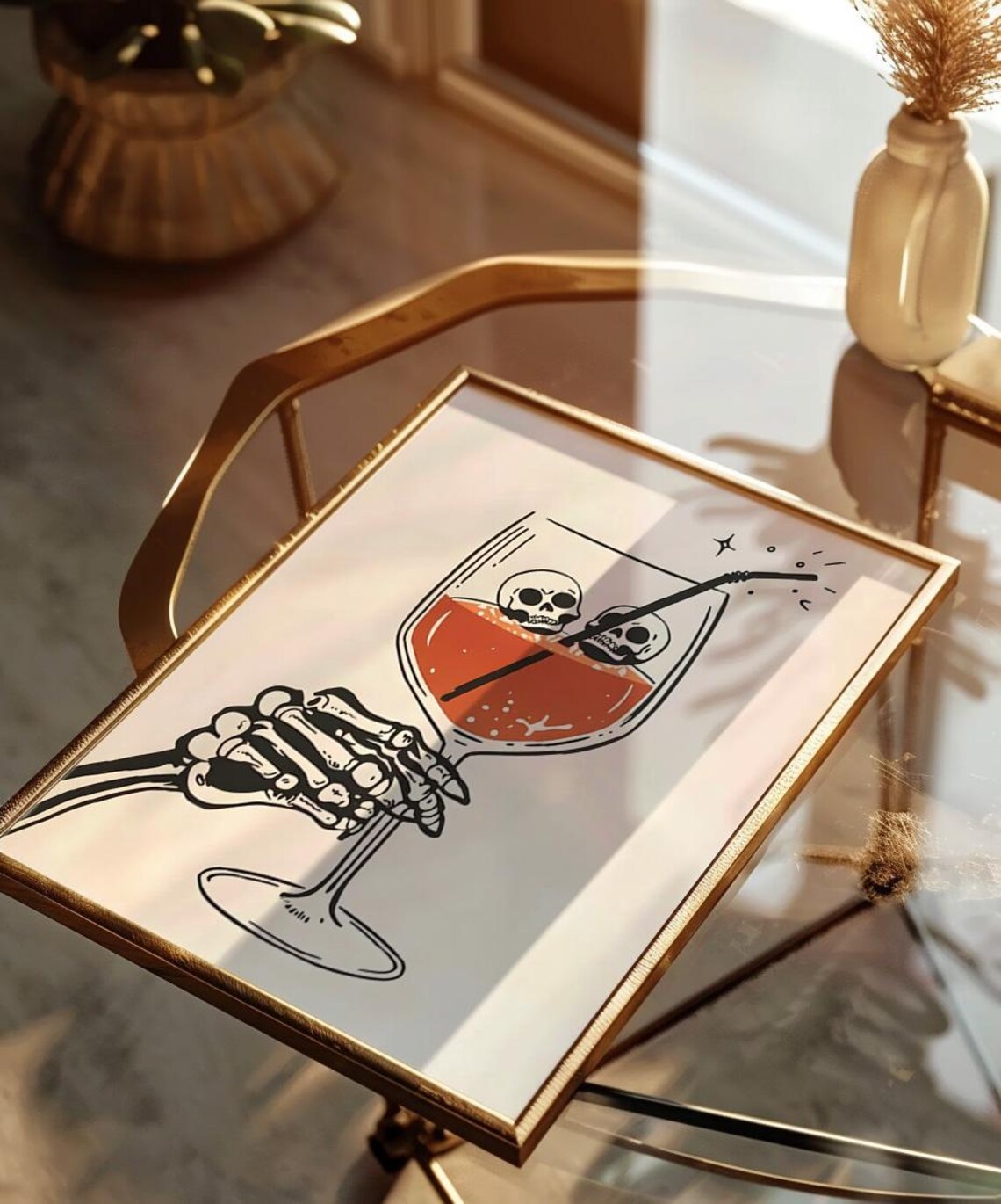 Skeleton Hand Wine Glass Skull Ice Funny Halloween Bar Poster - Image 4