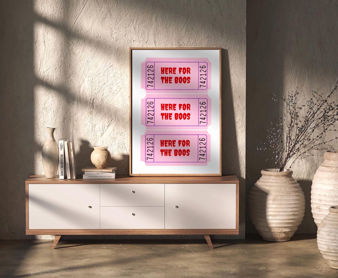 Here For The Boos Pink Ticket Stub Halloween Party Decor Poster - Image 2