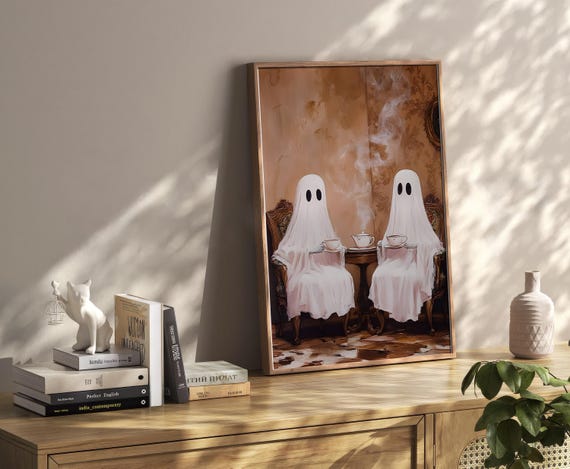 Ghosts Tea Halloween Decoration Poster Vintage Dark Academia Print Retro Decor Apartment Moody Wall Art Instant