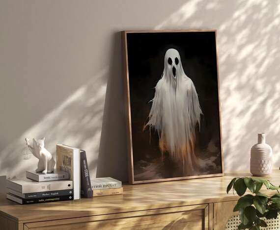 Halloween Ghost Dark Night Vintage Moody Haunted Oil Painting Poster