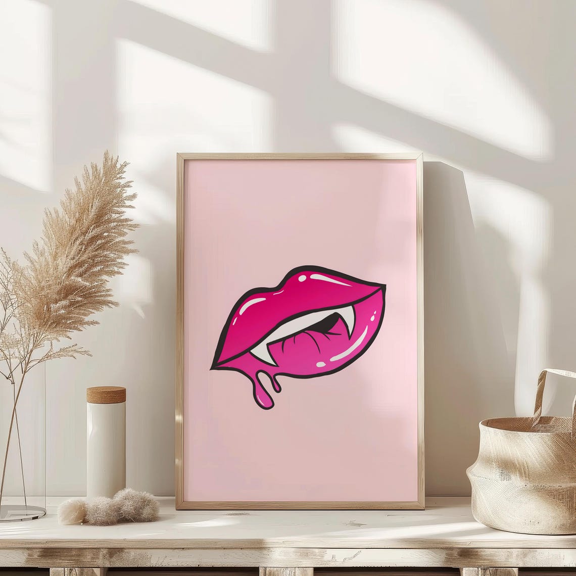 Vampire Lips Hot Pink Fangs Cute Pop Art Halloween Spooky Poster - Image 3