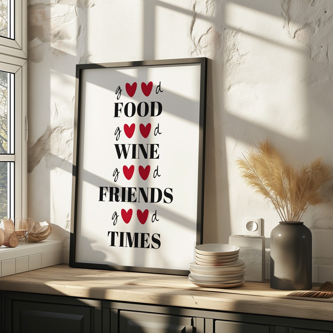 Good Food Good Wine Good Friends Good Times Typography Print