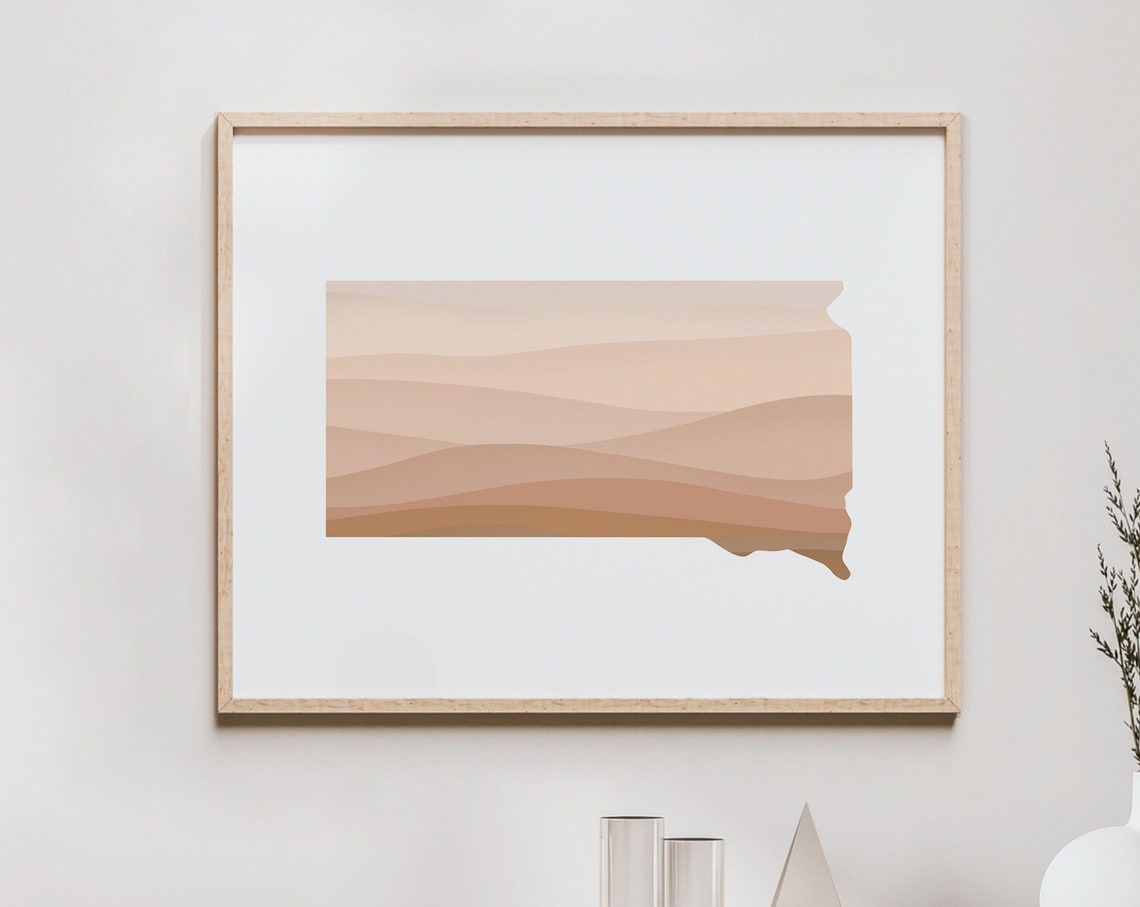 South Dakota State Silhouette Warm Boho Landscape Map Wall Art