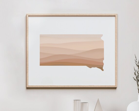 South Dakota State Silhouette Warm Boho Landscape Map Wall Art