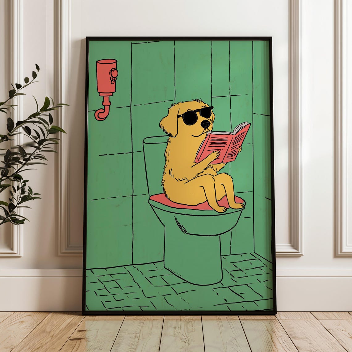 Dog On Toilet Poster Funny Comedy Animal Art Print Wall Decor Bathroom Unique Artsy Comical