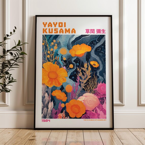 Yayoi Kusama Print Modern Art Exhibition Poster Japandi Livingroom Maximalist Wall