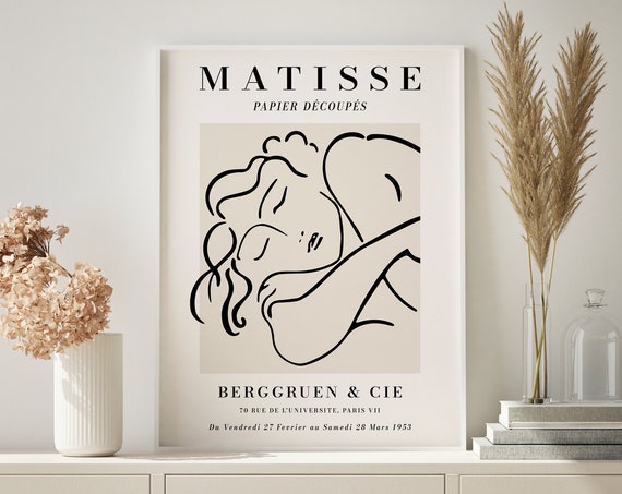 Matisse Woman Sleeping Sketch Exhibition Poster Art Beige Neutral Black French Abstract Art Trendy Wall Art