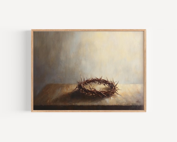 Crown of Thorns Minimalist Oil Painting Print of Sacrifice and Faith