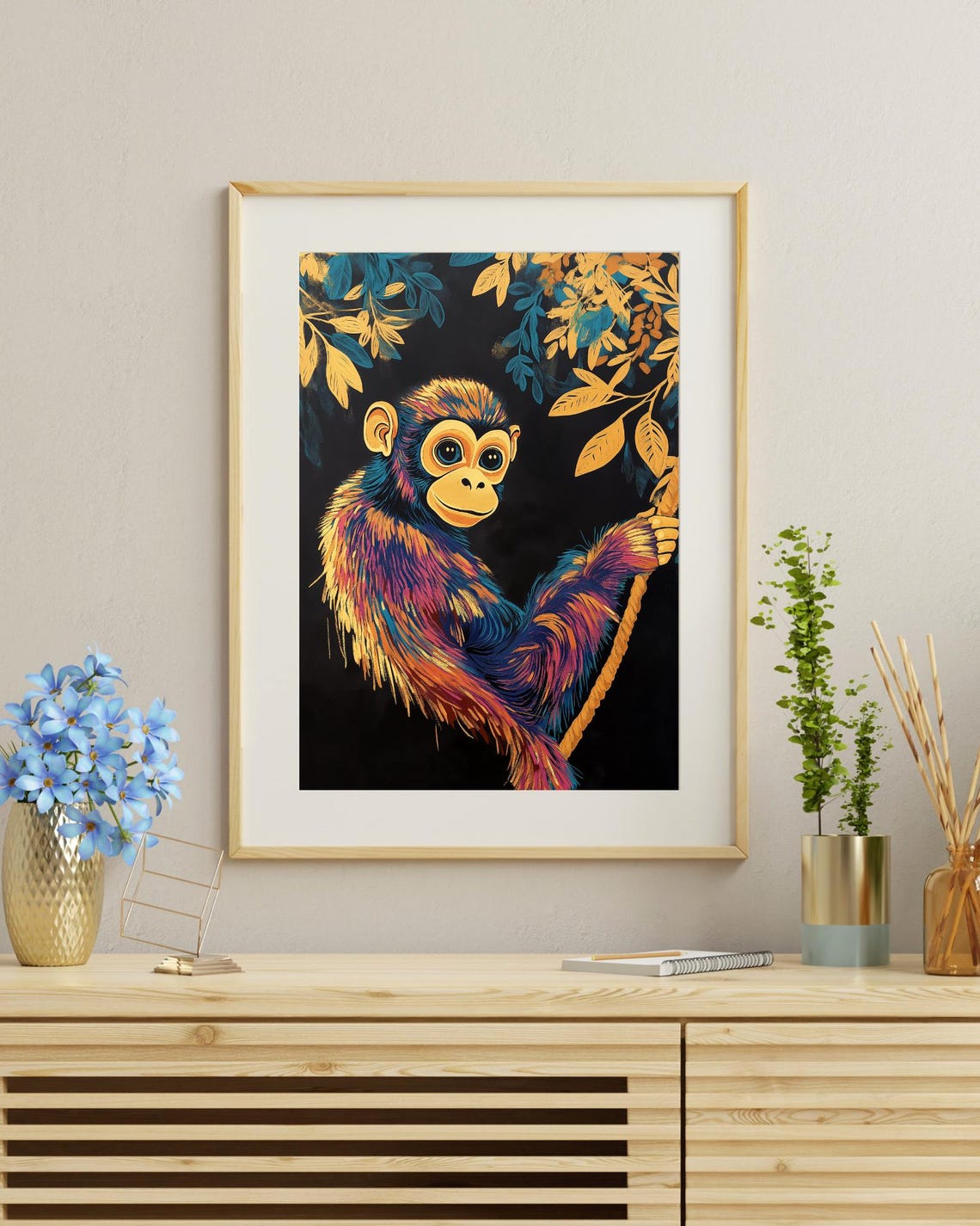 Colorful Monkey Wall Art Whimsical Jungle Vibrant Animal Artwork For Kids Room Nursery Naturethemed Decor