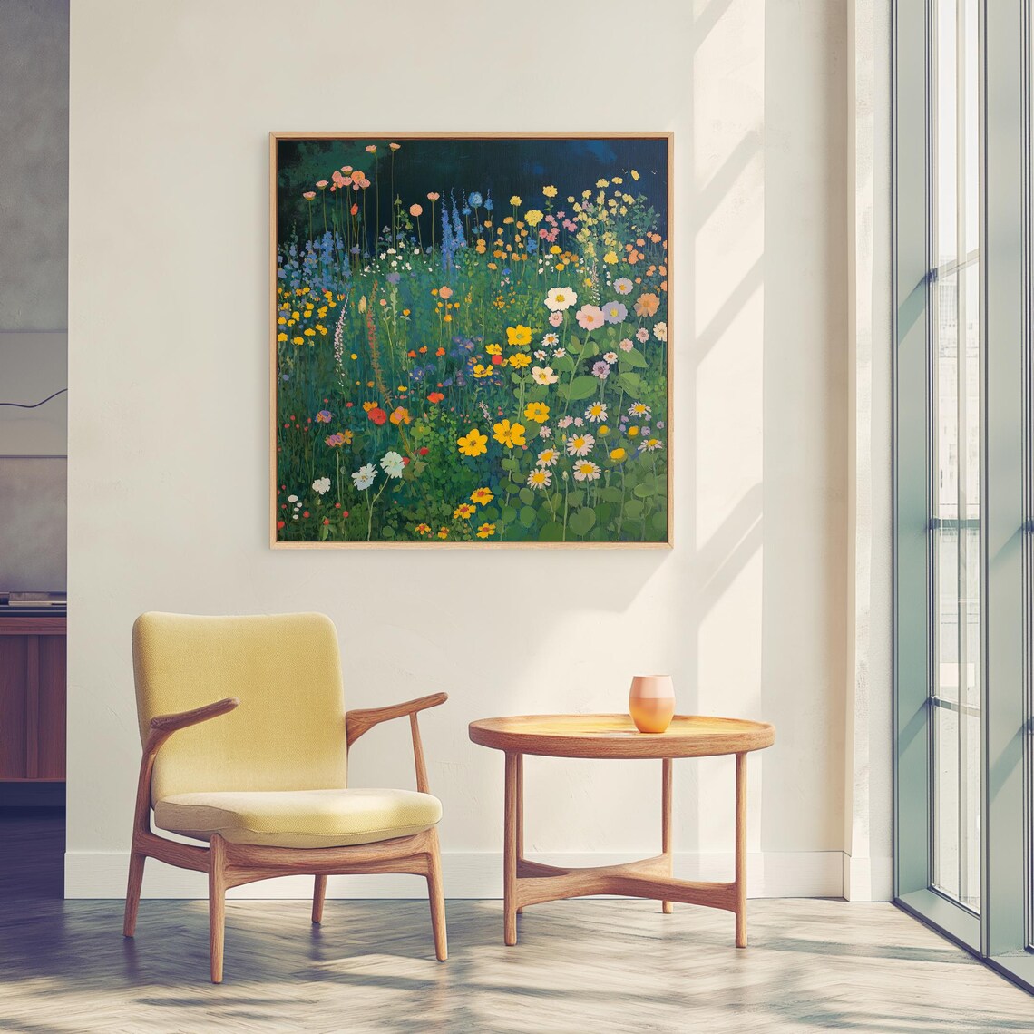 Wildflower Meadow Daisies Twilight Garden Night Sky Art Poster