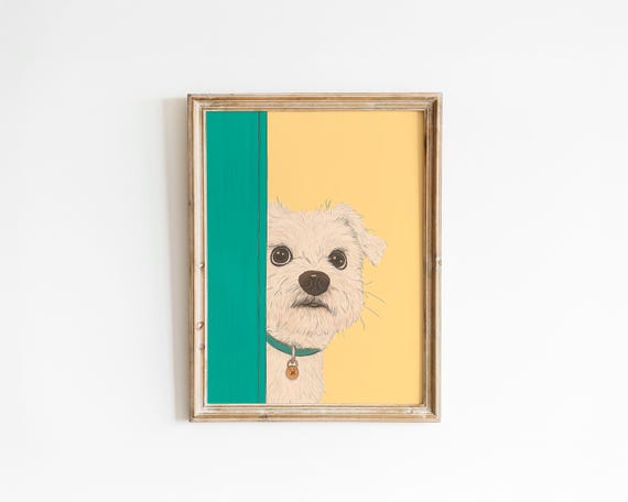 Peekaboo Dog Wall Art Funny Poster Cute Puppy Peeking Illustration Instant Pet Decor
