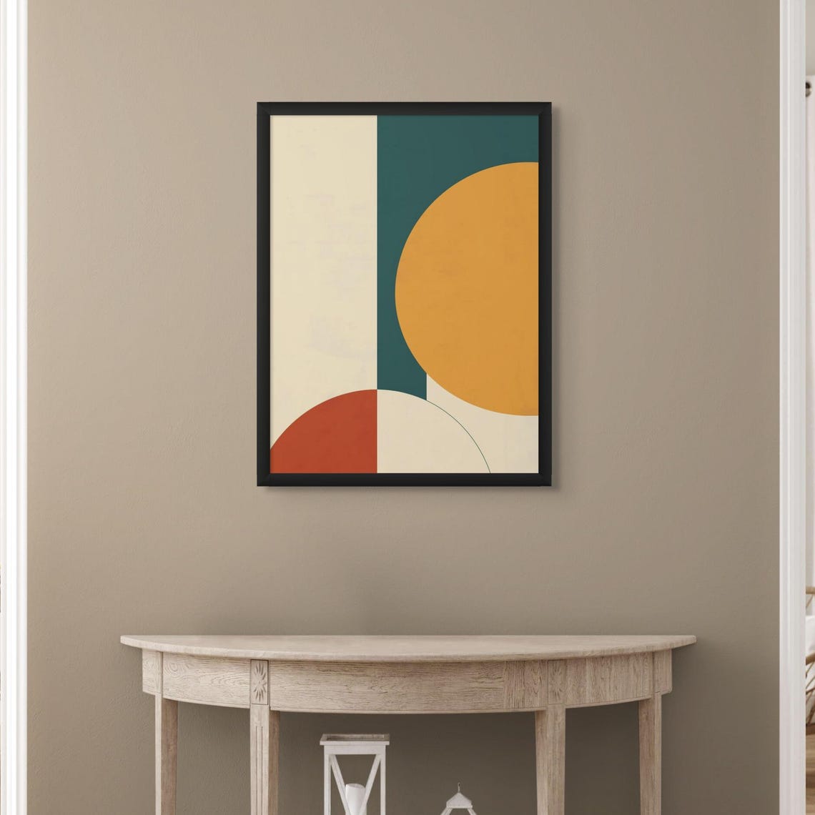 Mid Century Modern Geometric Shapes Teal Orange Rust Cream Wall Art