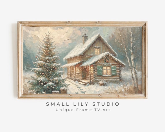 Christmas Cottage Winter Art Print, Rustic Country