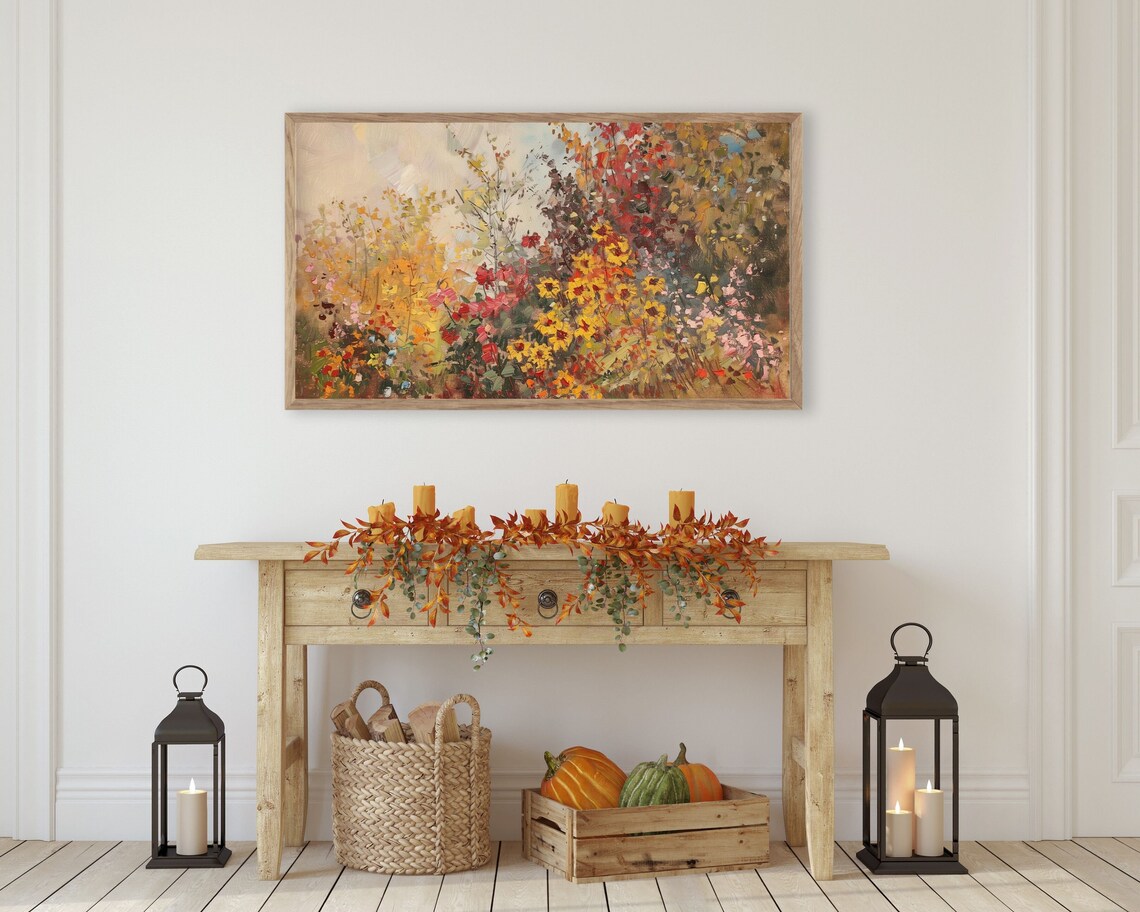 Fall Floral Landscape Vintage Style Art Print - Image 3