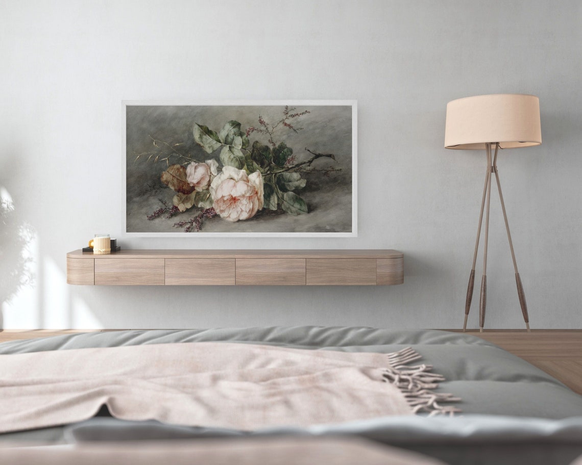 Frame Tv Art Moody Flowers Pink Dark Academia Tv Picture Frame Vintage Rose Painting Floral Tv Artwork Antique Tv22 - Image 3