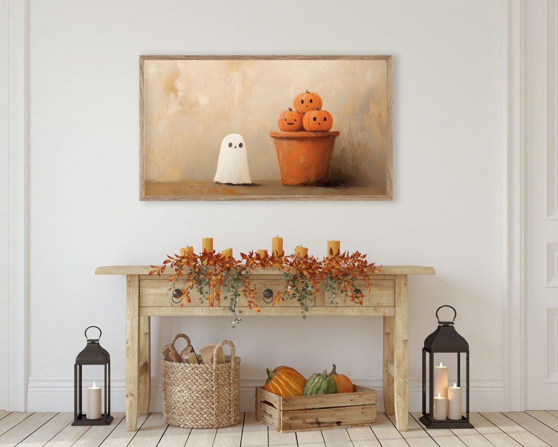 Halloween Frame Tv Art Cute Ghost And Pumpkin Stack Minimalist Halloween Frame Tv Art Fun Spooky Halloween Tv Artwork Tv419 - Image 3