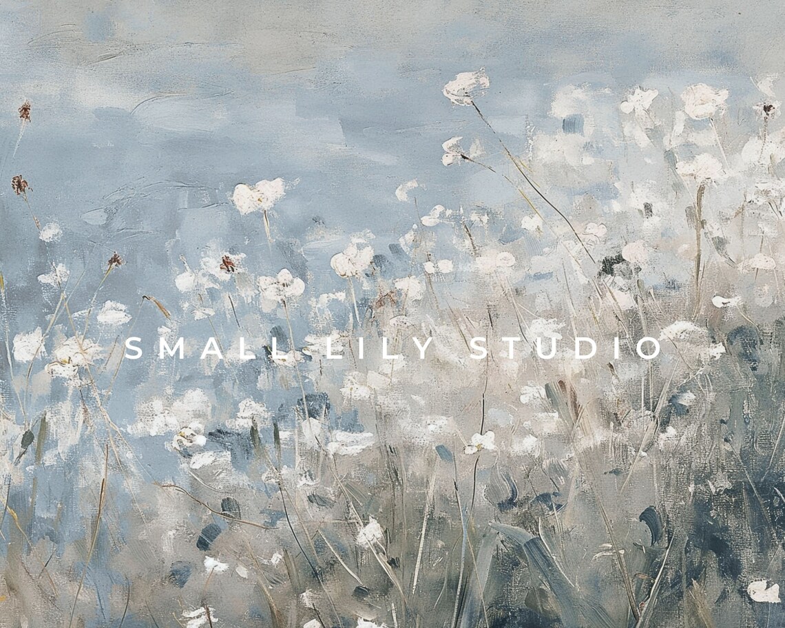 Abstract White Wildflowers Spring Vintage Style Art Print - Image 4