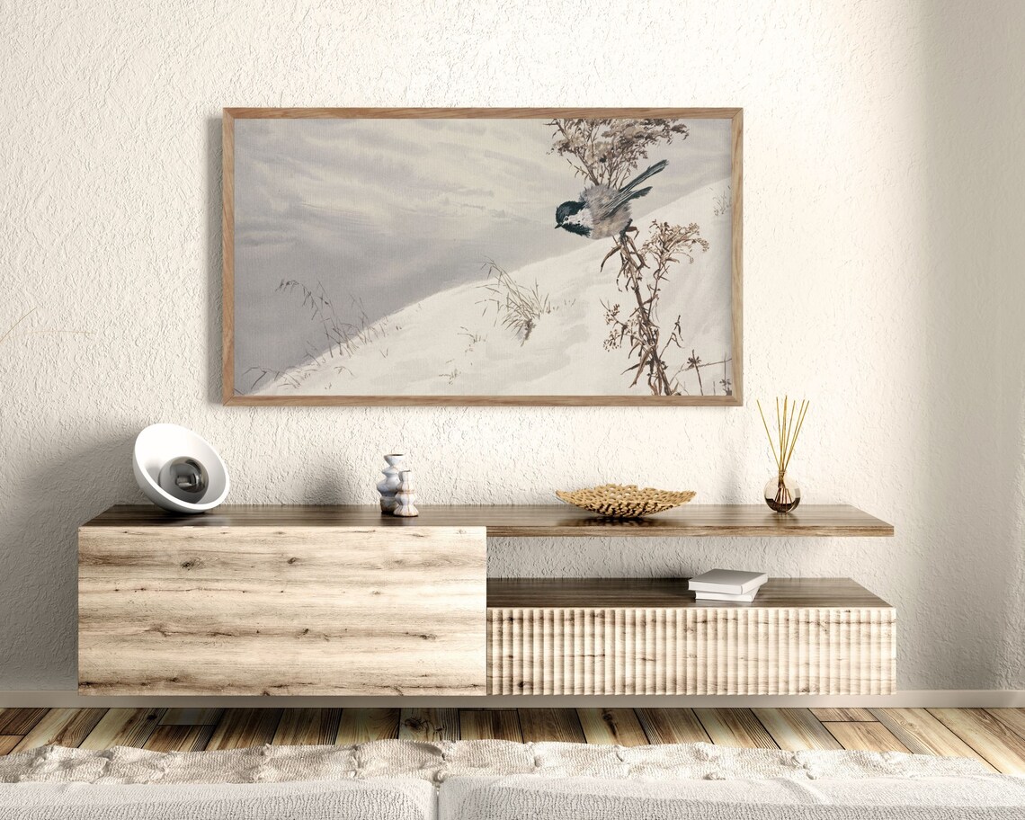 Frame Tv Art Winter Snow Neutral Winter Frame Tv Art Snow Snowy Landscape Tv Art Bird Painting Snow Frame Tv Art Tv53 - Image 3
