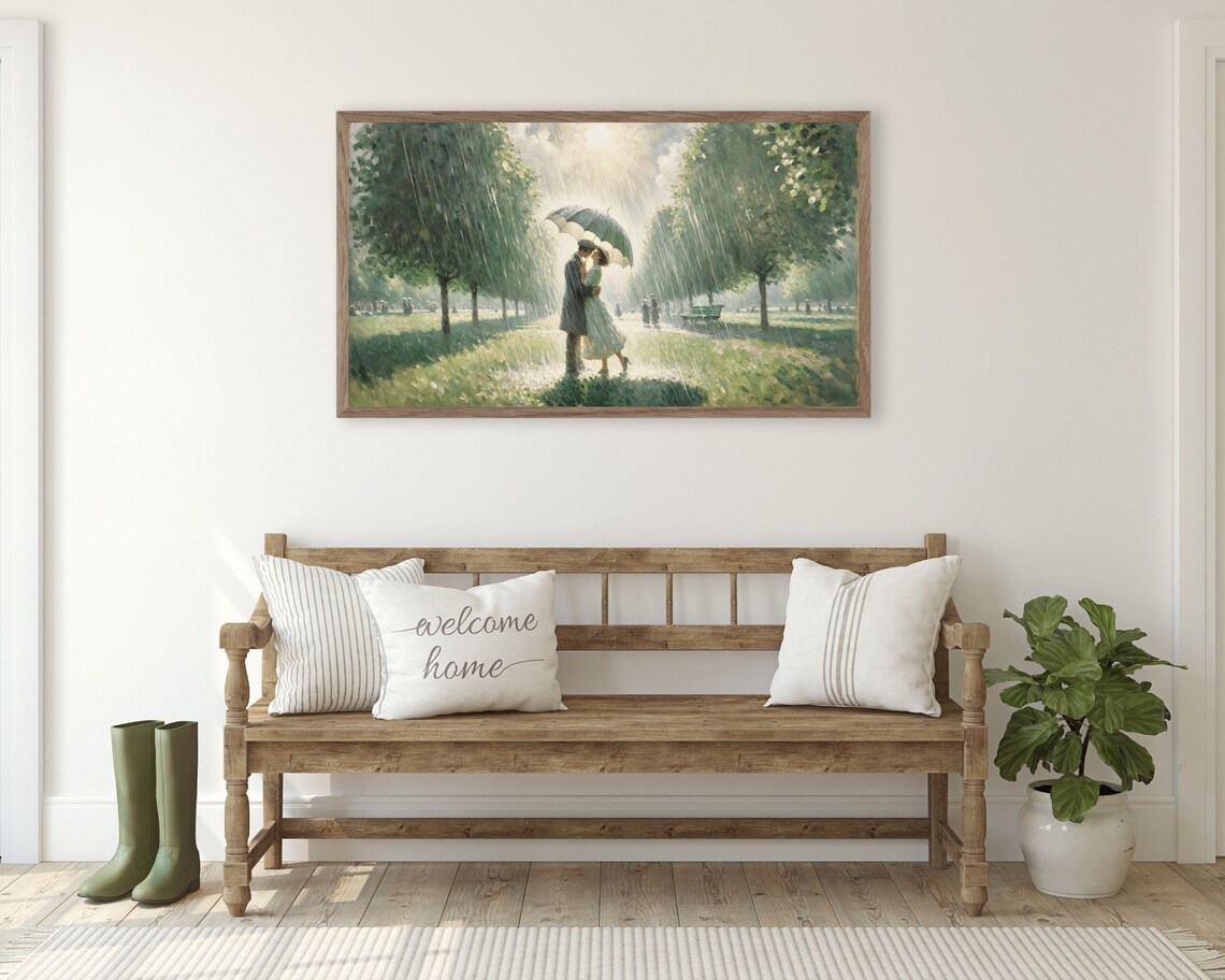 Couple In The Rain Romantic Wedding Anniversary Art Print - Image 3