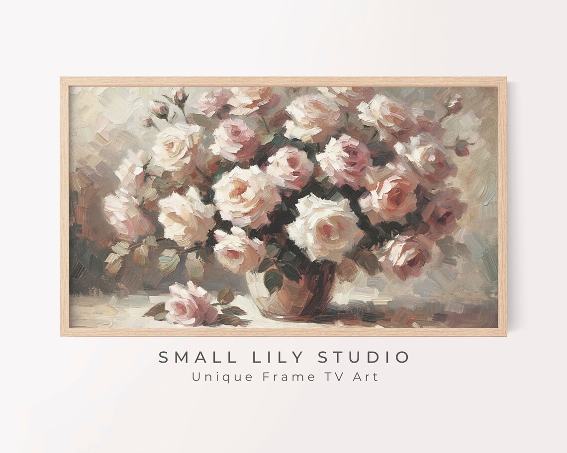 Blush Pink Roses Bouquet Vintage Oil Painting Romantic Floral Poster - Image 2