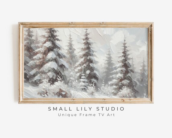 Snowy Pine Forest Trees Winter Landscape Textured Neutral Vintage Art Poster