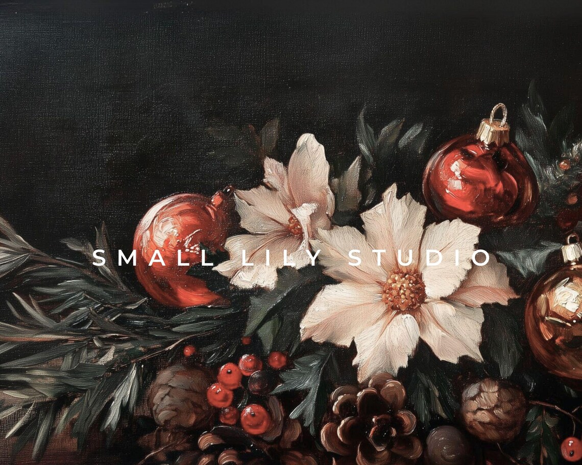 Moody Christmas Florals Vintage Style Art Print - Image 4