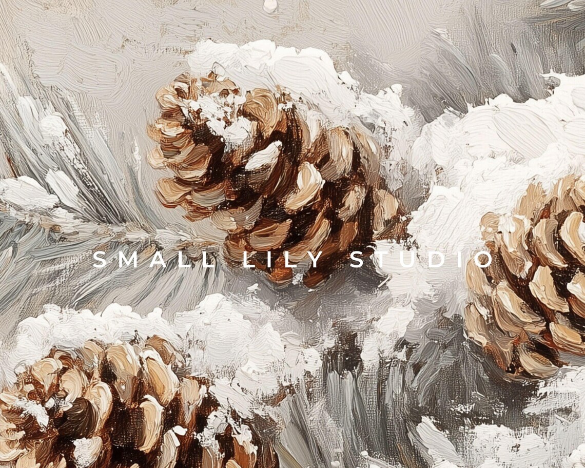 Snow Dusted Pinecones on Frosty Branches Vertical Neutral Winter Poster - Image 4