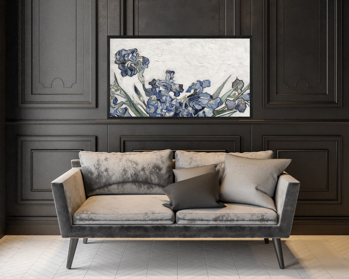 Blue Iris Flowers Textured Impasto Oil Painting Post Impressionist Style Poster - Image 2