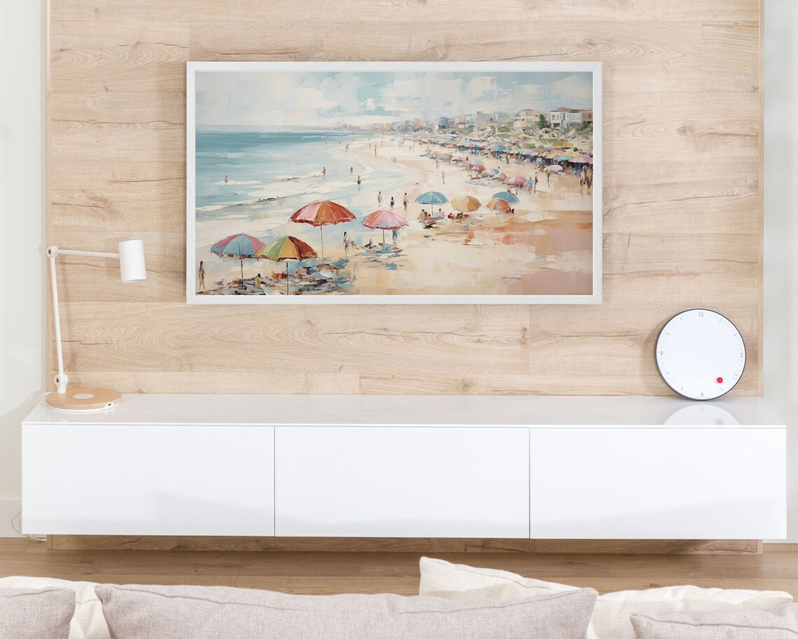 Beach Umbrellas Summer Coastal Painting Art Print - Image 3