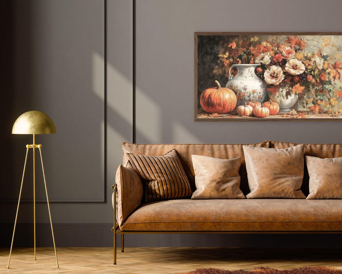 Autumn Flowers In White Vase With Pumpkins Fall Still Life Poster - Image 3