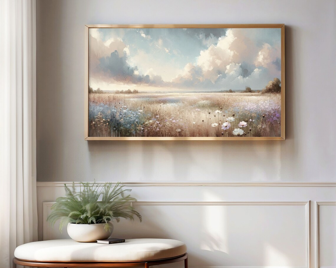Wildflower Field Watercolor Floral Landscape Art Print - Image 2