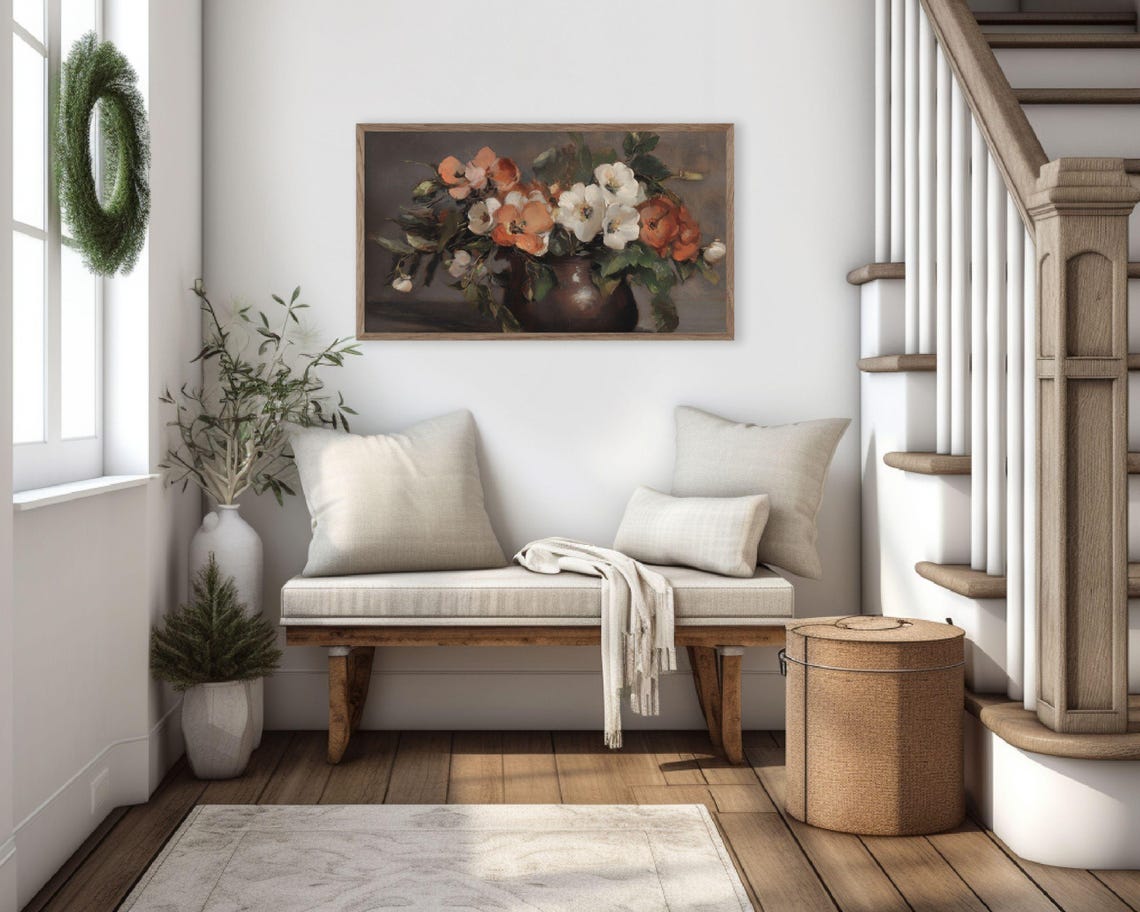 Frame Tv Art Moody Orange Flowers Still Life Dark Floral Tv Screensaver Frame Tv Art Vintage Farmhouse Painting Brown Tv133 - Image 3