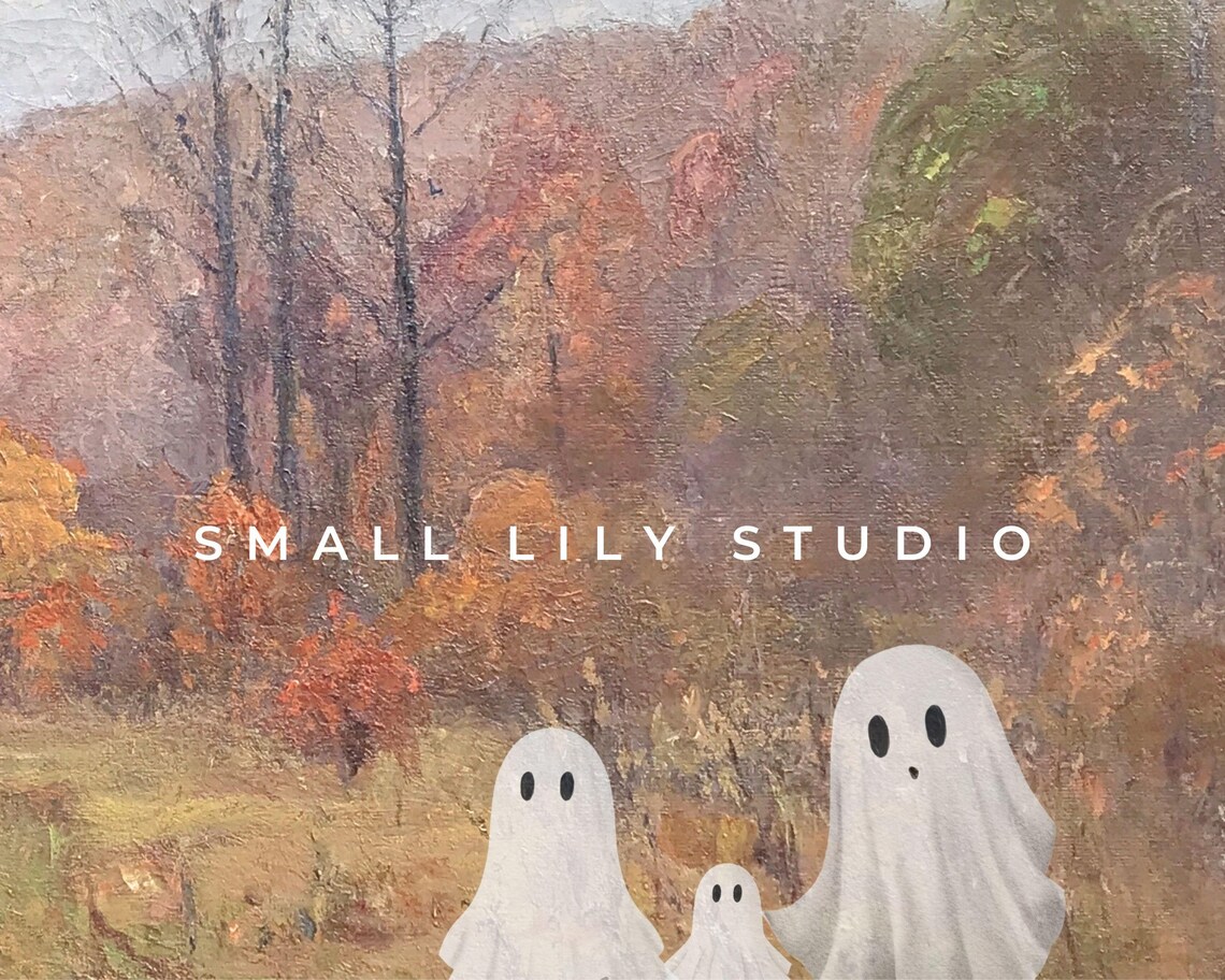 Ghost Family in Vintage Landscape, Halloween Art Print - Image 4