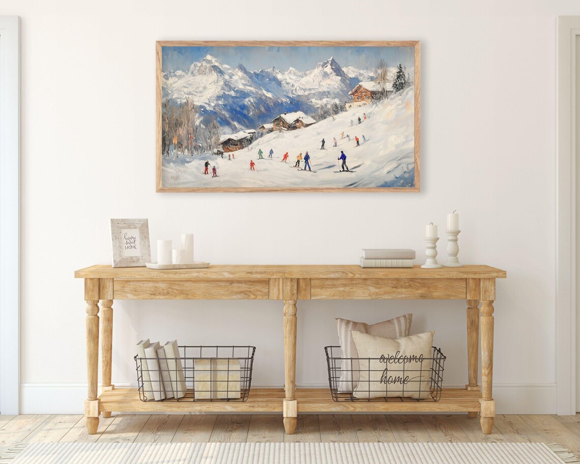 Skiing Holiday in the Swiss Alps, Vintage Travel Poster - Image 2