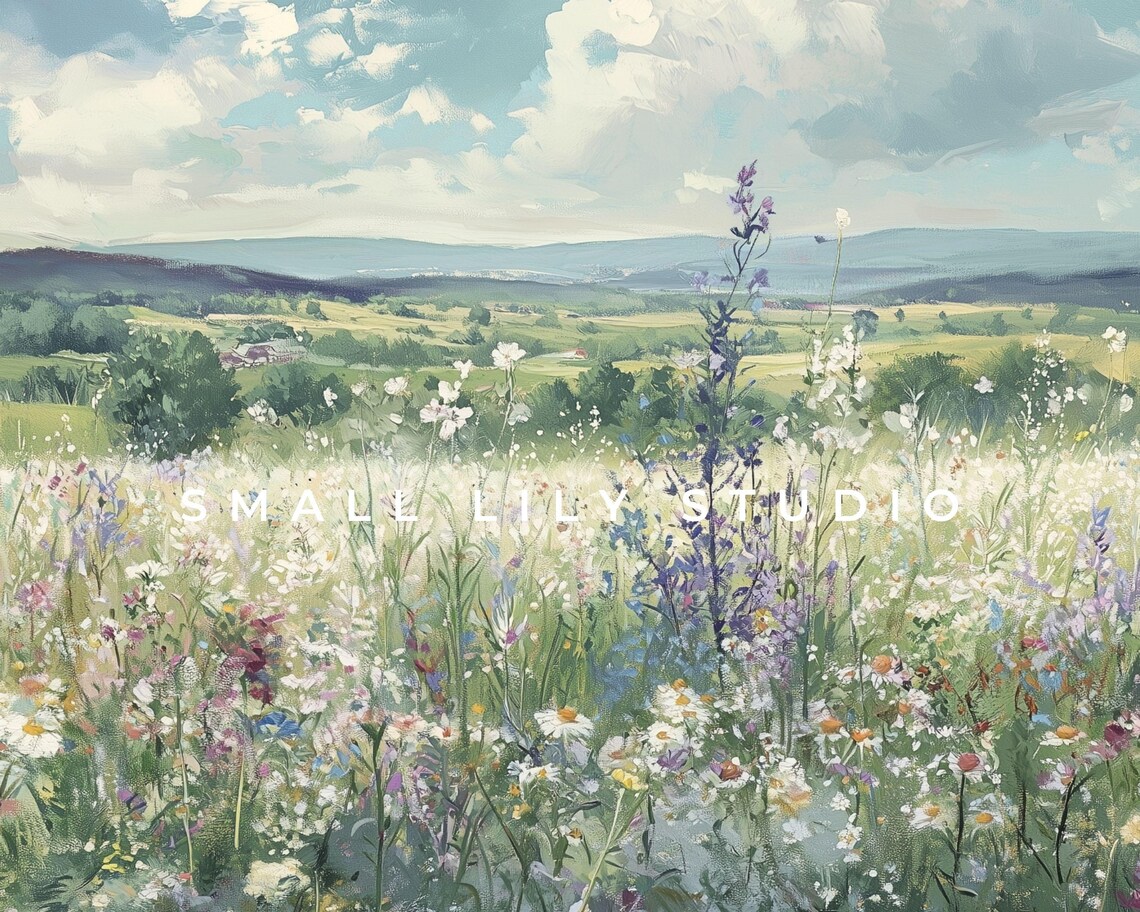 Frame Tv Art Wildflower Field Vintage Style Flowers Painting Blue Green Frame Tv Art Spring Floral Landscape Screensaver Tv600 - Image 4