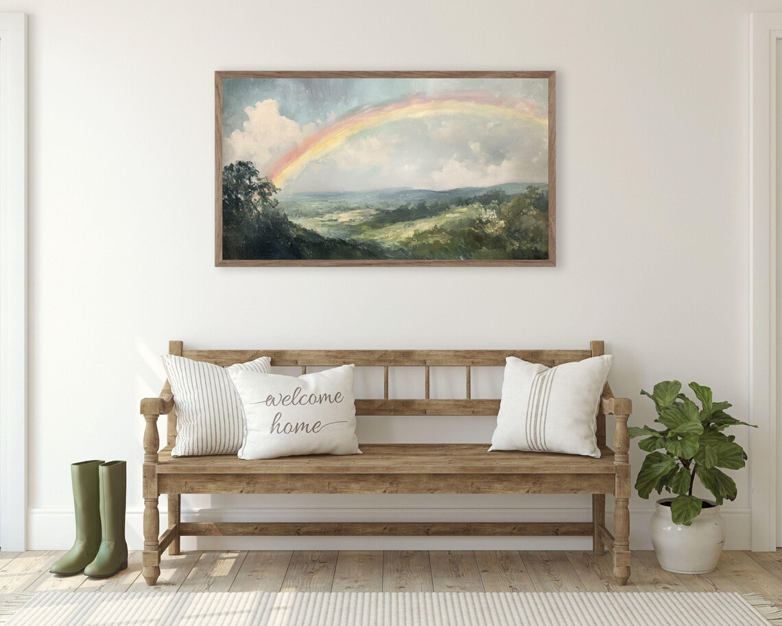 Rainbow In Countryside Rustic Farmhouse Art Print - Image 3