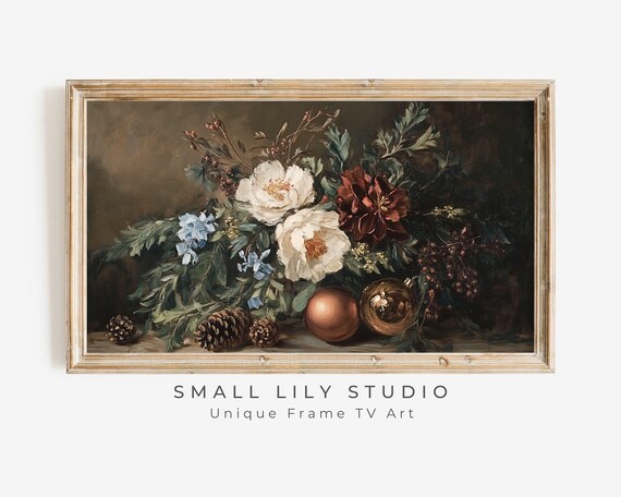 Frame Tv Art Moody Fall Florals Frame Tv Art Vintage Style Flower Still Life Painting Earthy Organic Christmas Decor Tv535