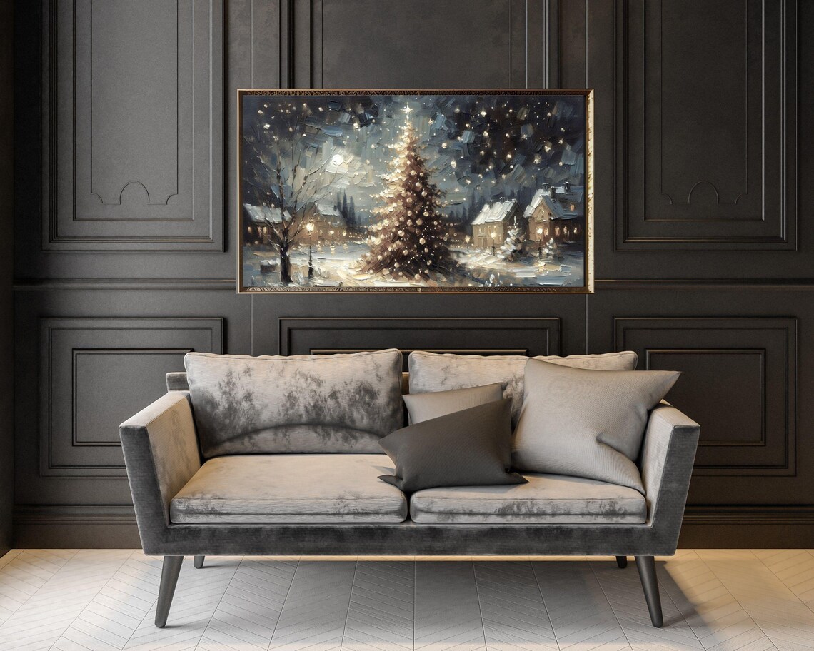 Christmas Tree Under Starry Sky Vintage Art Print - Image 3
